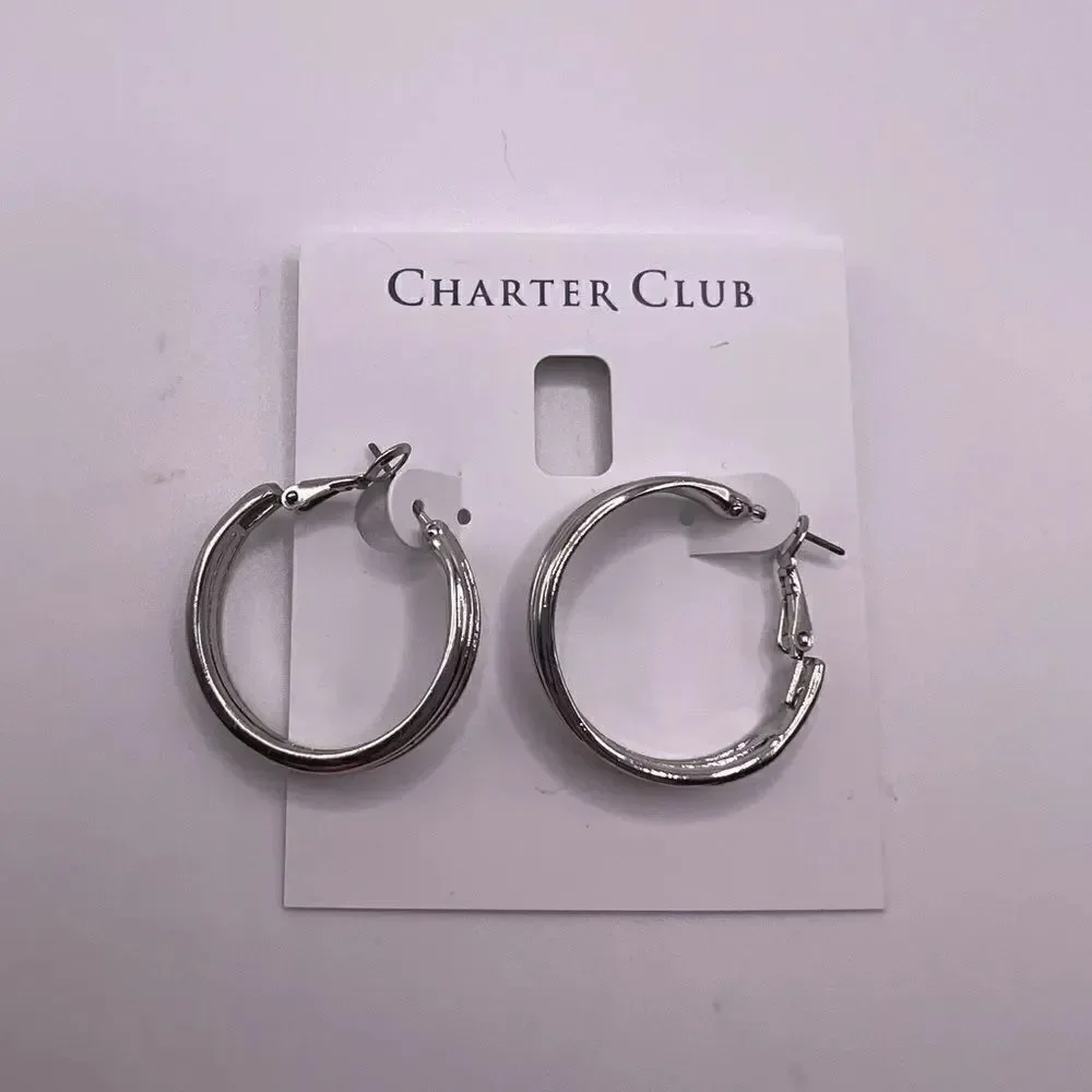 Charter Club Silver-Tone Three Row Hoops Earrings NWT